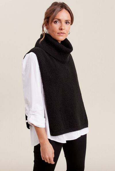 Poncho sans manches col roulé noir femme