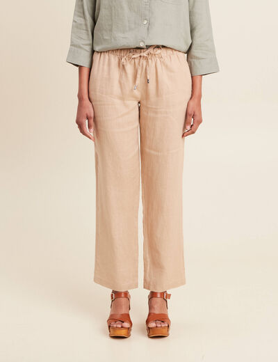 Pantalon flou 7/8ème en lin sable femme