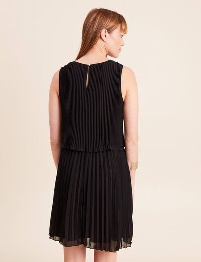 Robe pliss&eacute;e sans manches col rond noir femme