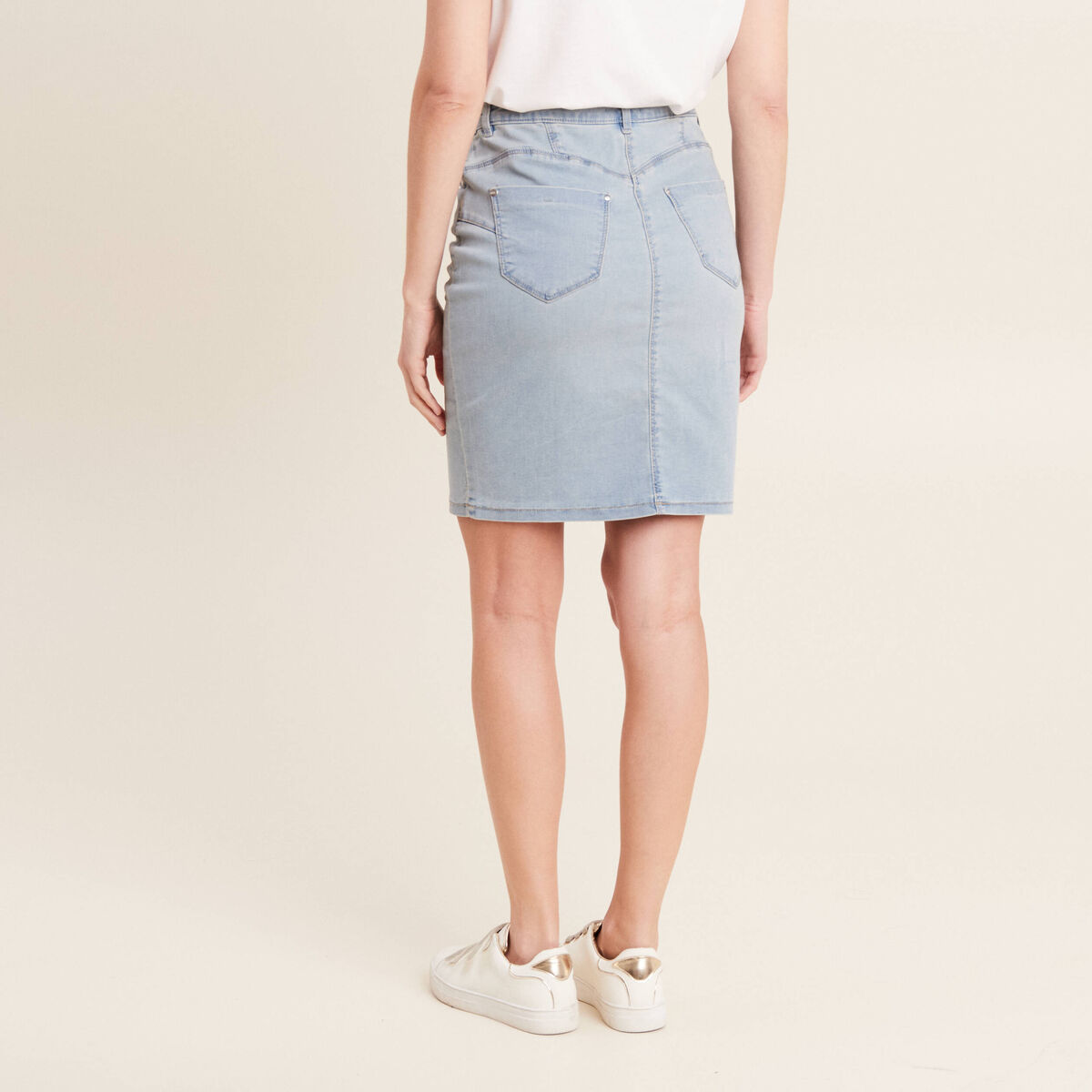 Jupe droite denim double stone femme
