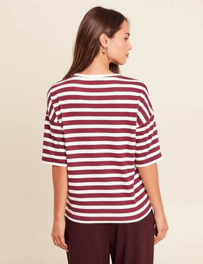 T-shirt col rond bordeaux femme