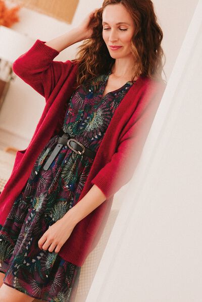 Gilet manches 3/4 rose framboise femme