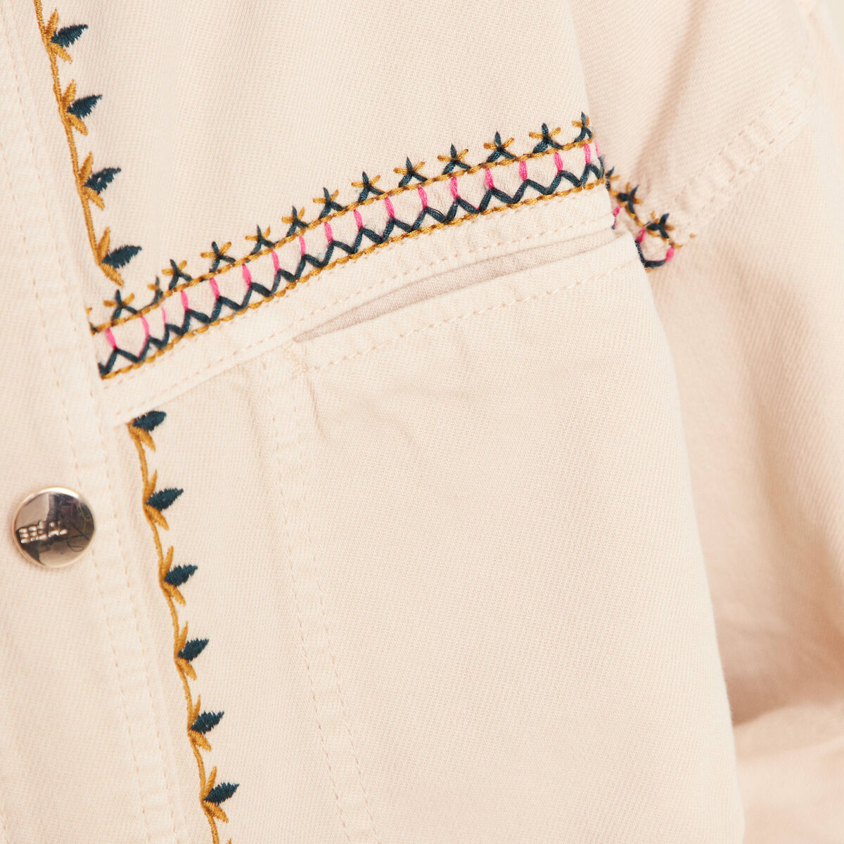 Veste en jean brod&eacute;e denim beige femme