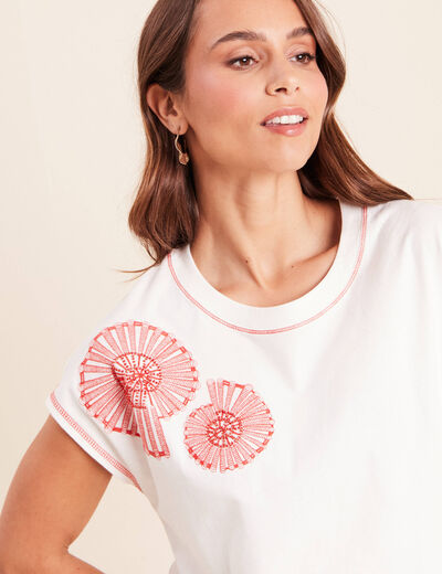 T-shirt col rond manches courtes ecru femme