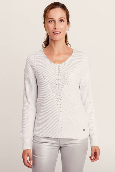 Pull manches longues gris argent femme