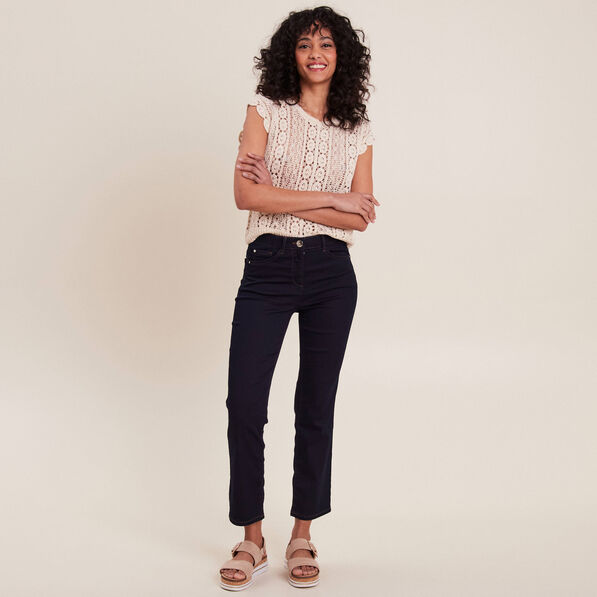 Jean droit taille haute 7/8ème denim brut femme