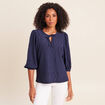 Blouse manches 3/4 bleu marine femme