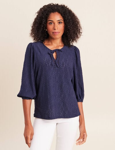 Blouse manches 3/4 bleu marine femme