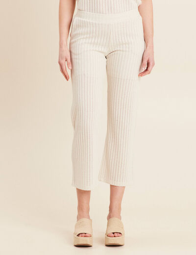 Pantalon maille large ecru femme