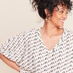 T-shirt effet boule col v manches coudes blanc femme