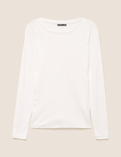 T-shirt ajusté col rond manches longues ecru femme
