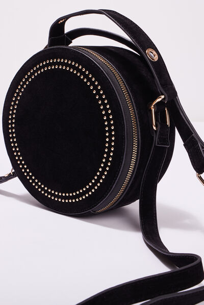 Sac rond suédine clouté noir femme