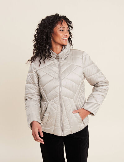 Doudoune déperlante cintrée zippée gris argent femme