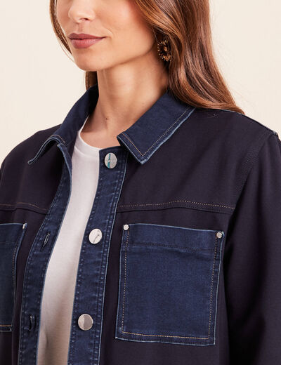 Veste droite courte manches longues denim brut femme