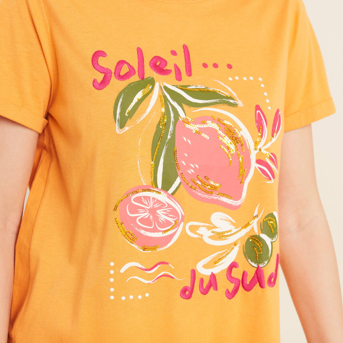 T-shirt manches courtes orange clair femme
