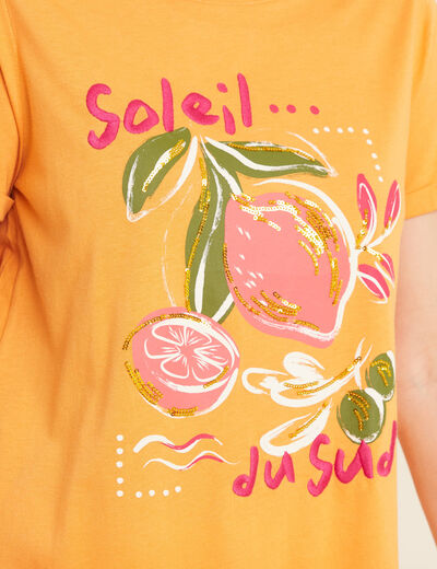 T-shirt manches courtes orange clair femme