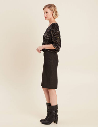 Jupe droite irisée noir femme