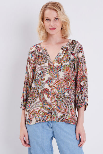 Blouse manches 3/4 beige femme