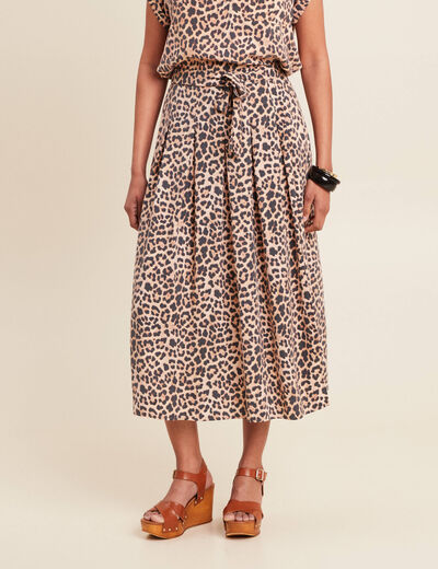 Jupe midi évasée plissée sable femme