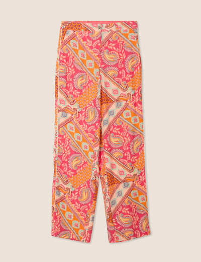 Pantalon large taille haute orange femme