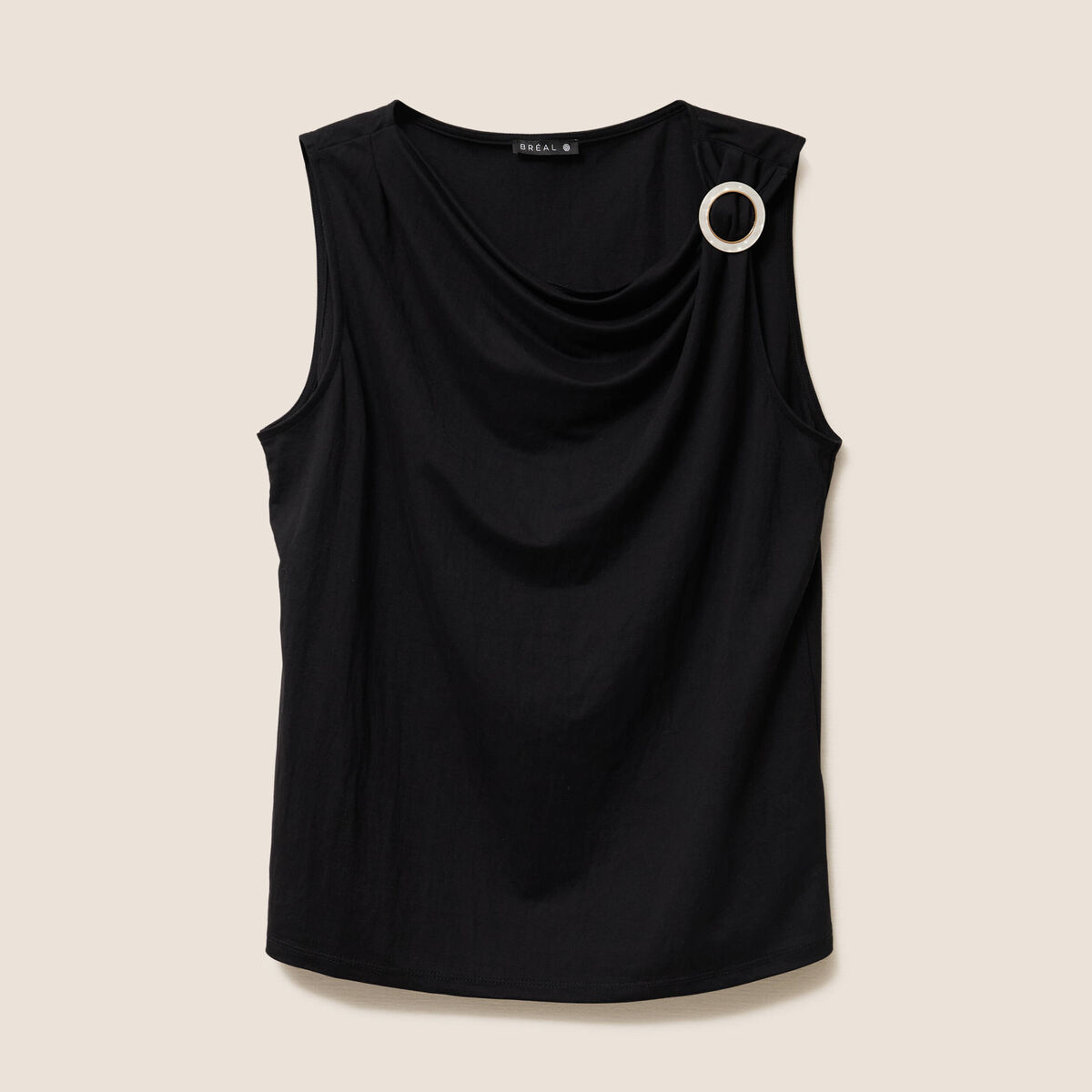 T-shirt col b&eacute;nitier noir femme