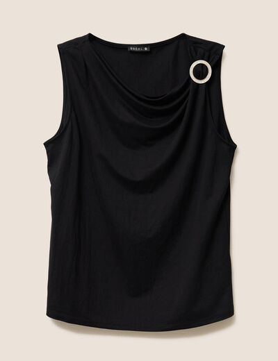 T-shirt col b&eacute;nitier noir femme
