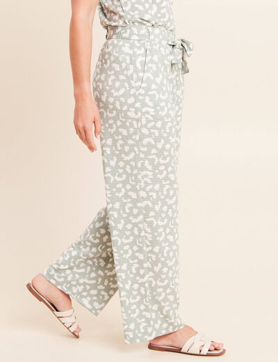 Pantalon coupe large 7/8&egrave;me taille haute taupe femme