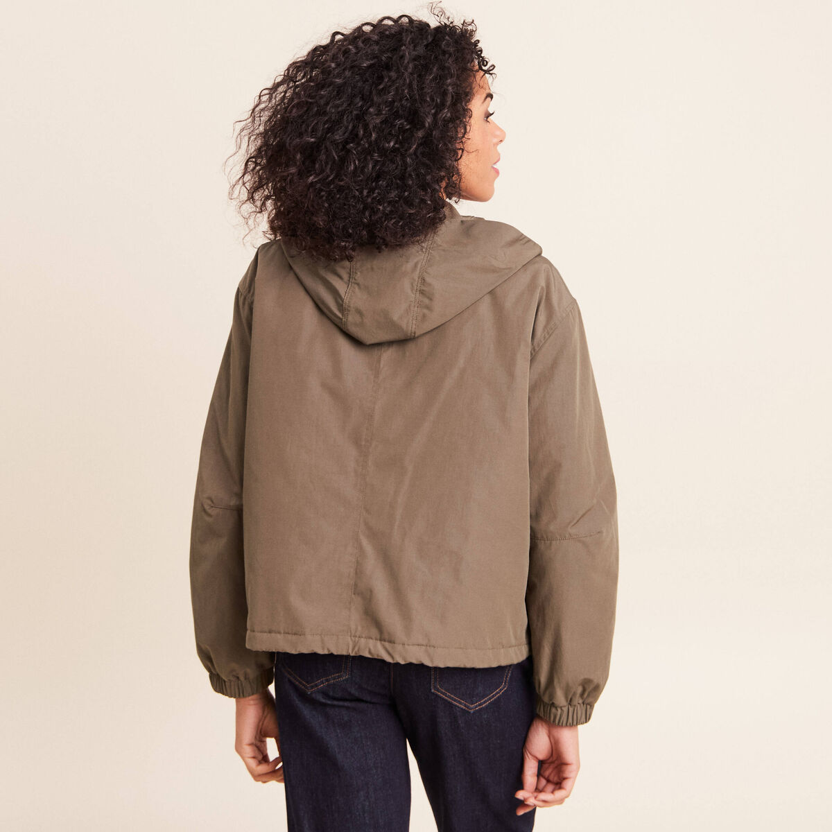 Parka &agrave; capuche doubl&eacute;e manches longues vert kaki femme