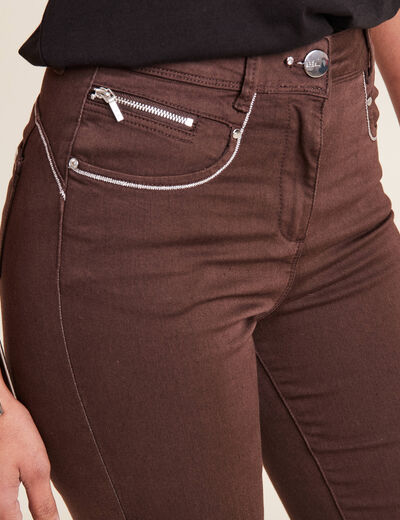 Pantalon droit taille haute marron foncé femme