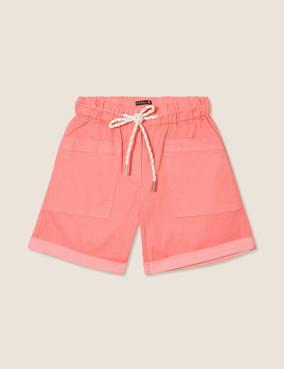 Short droit taille élastiquée rose vif femme
