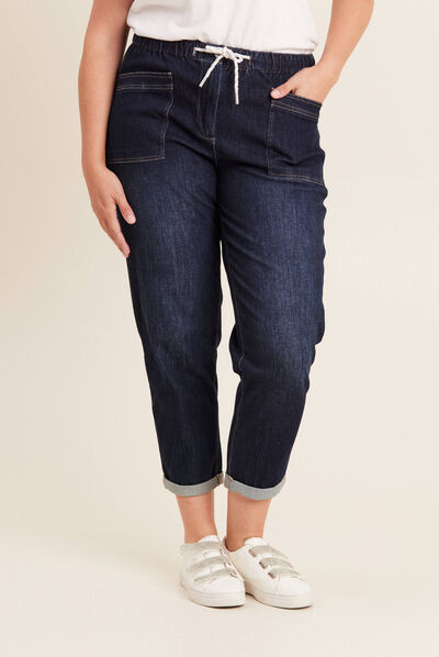Jean large à coulisse denim brut femme
