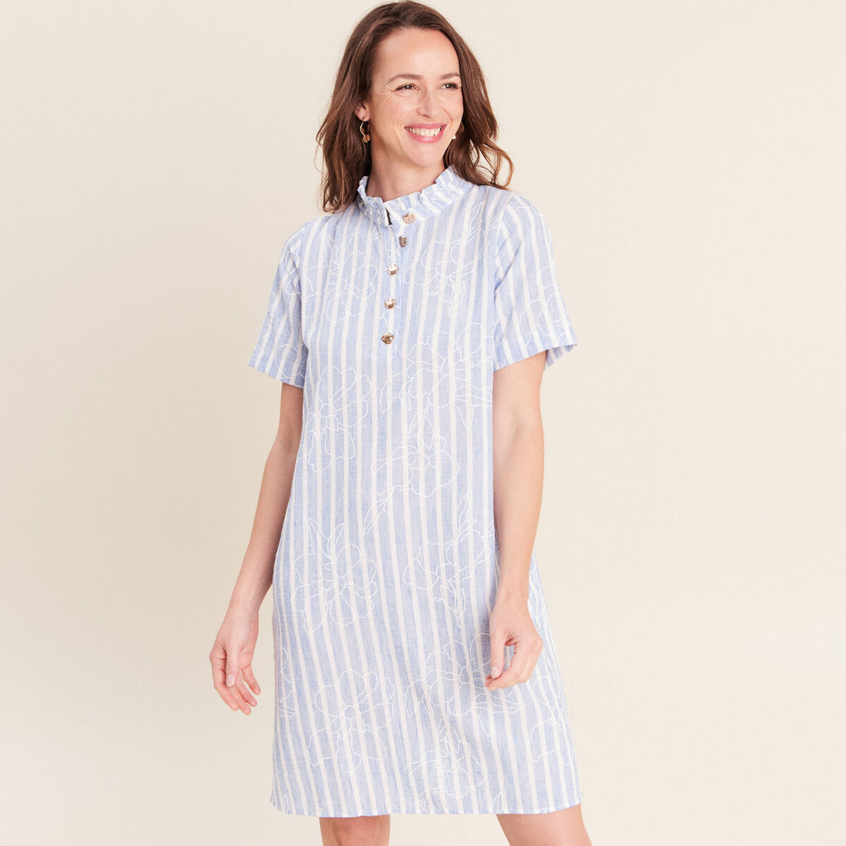 Robe droite courte col montant bleu femme