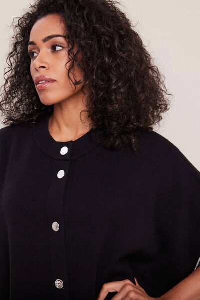 Poncho boutonné noir femme