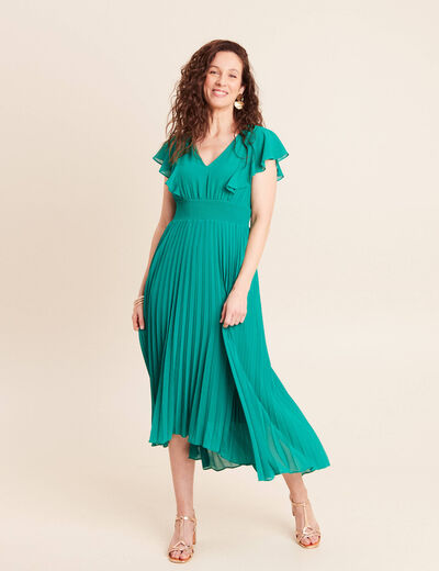 Robe longue &eacute;vas&eacute;e &agrave; volants vert menthe femme