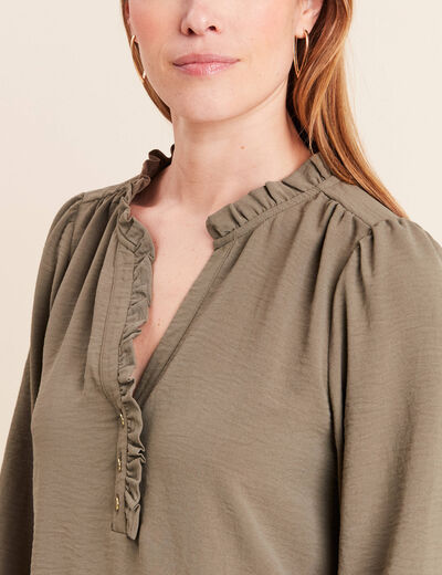 Blouse manches longues col ras du cou vert kaki femme