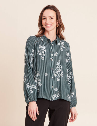 Chemise fluide manches longues vert femme