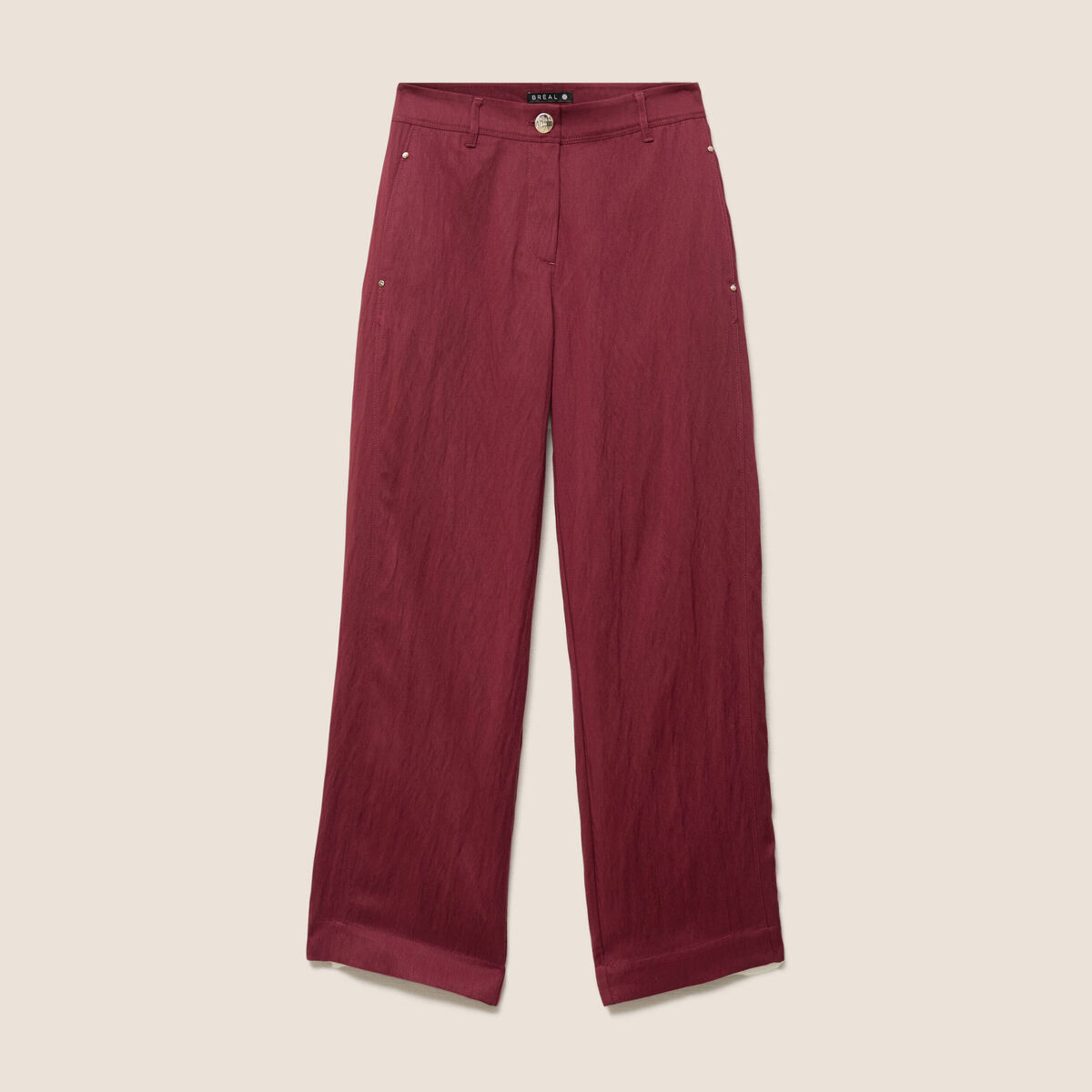 Pantalon large 7/8&egrave;me ceintur&eacute; prune femme