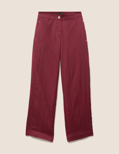 Pantalon large 7/8&egrave;me ceintur&eacute; prune femme