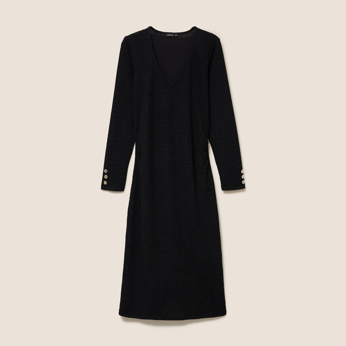 Robe col v manches longues noir femme