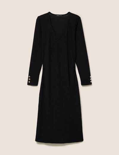 Robe col v manches longues noir femme