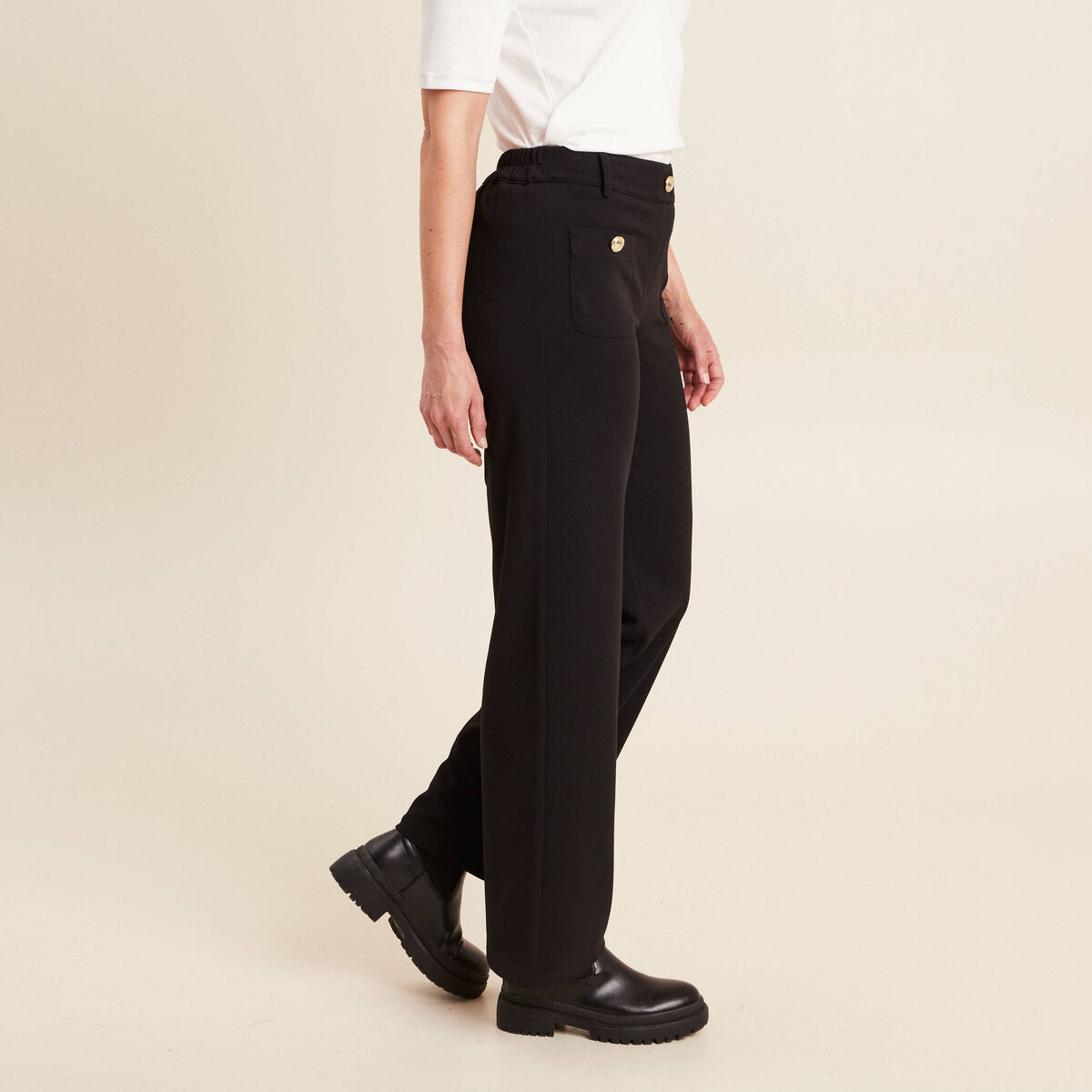 Pantalon coupe droite taille haute noir femme