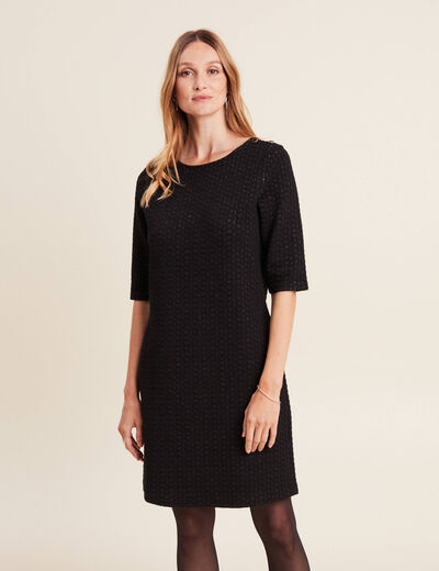 Robe droite manches 3/4 noir femme
