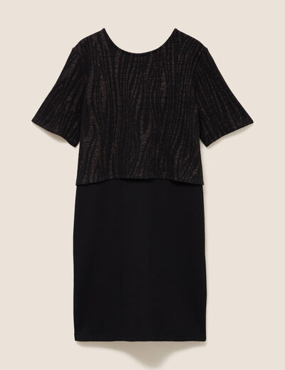 Robe bi-mati&egrave;re droite noir femme