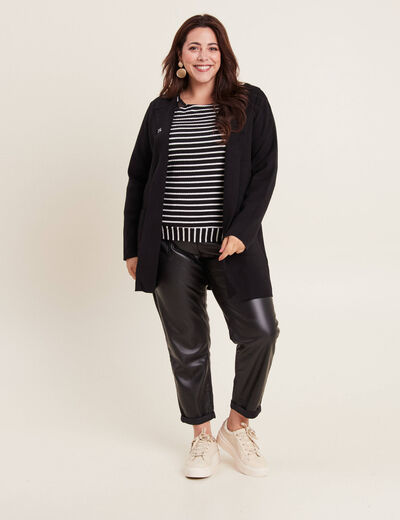 Gilet long à capuche noir femme