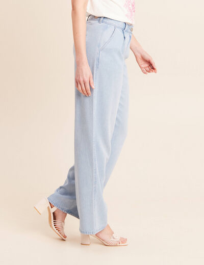 Pantalon large doubl&eacute; fluide denim bleach femme