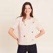 Pull manches courtes d&eacute;tails bijout&eacute;s beige femme