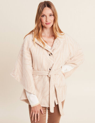 Cape boutonnée et ceinturée beige femme