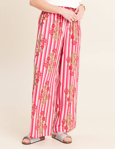 Pantalon large taille haute rose femme