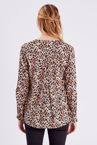 Blouse manches longues beige femme