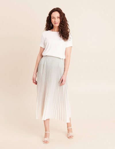 Jupe midi patineuse pliss&eacute;e vert clair femme